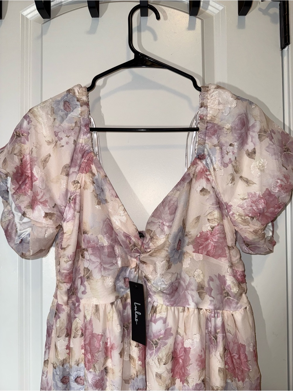 LuLu’s | Fresh Florals Cream Floral Print Puff Sleeve Mini Dress | Size XL | NWT - Picture 5 of 9